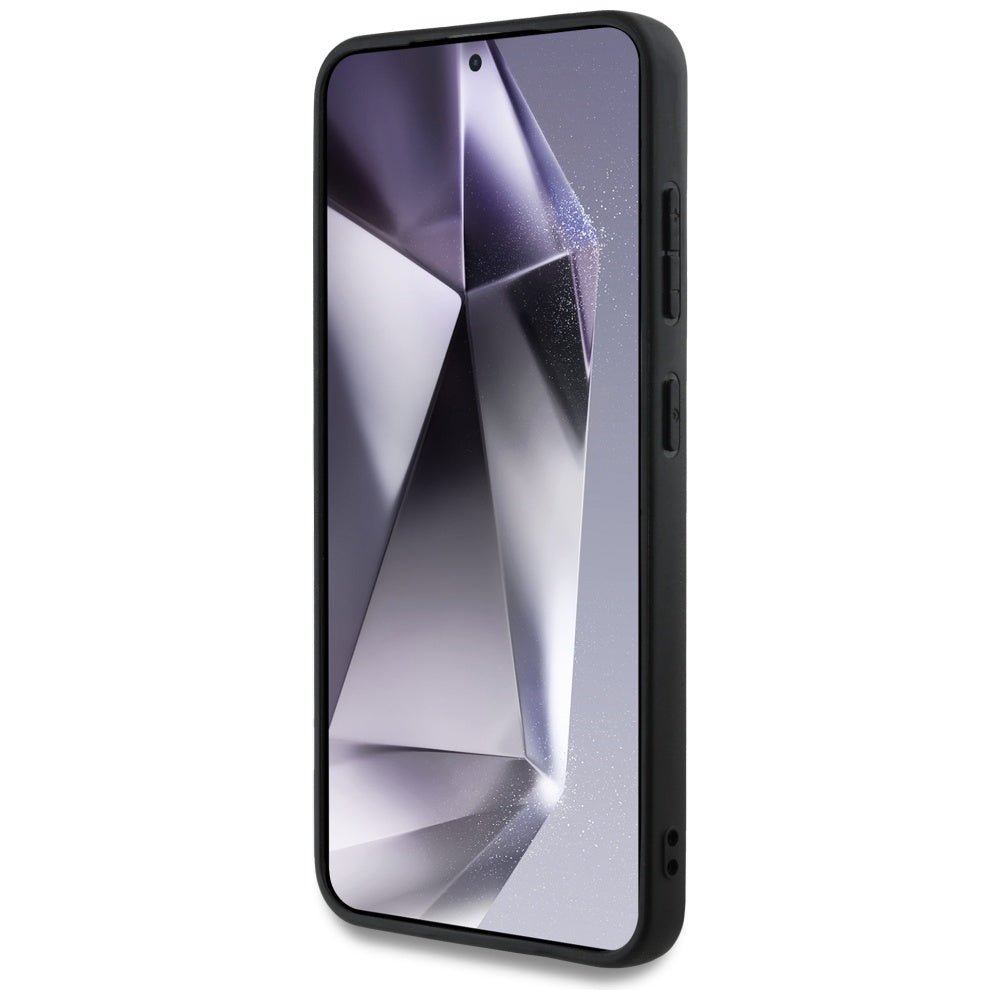 Hülle für Samsung Galaxy S25 S931, Guess, Grained Hot Stamp 4G Triangle, Schwarz
