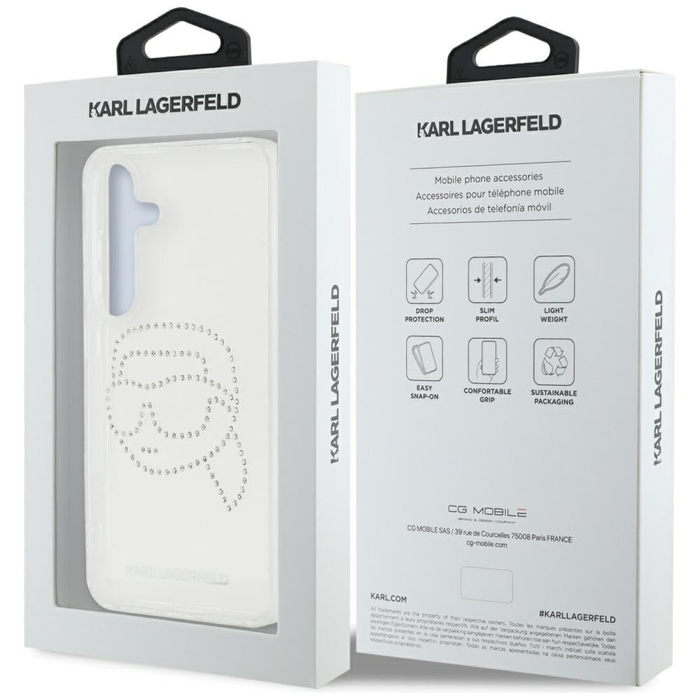 Hülle für Samsung Galaxy S25 S931, Karl Lagerfeld, IML Rhinestones Karl's Head, Transparent