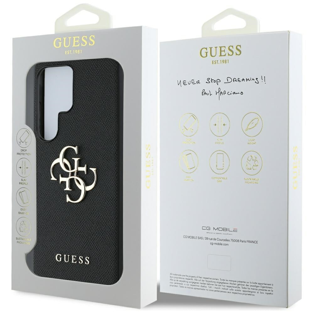 Hülle für Samsung Galaxy S25 Ultra S938, Guess, 4G Grained Big and Classic Logo, Schwarz