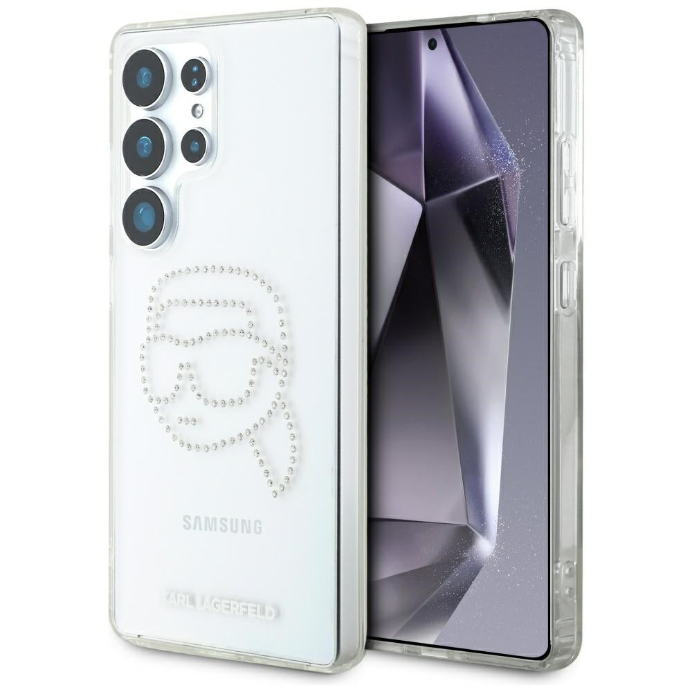 Hülle für Samsung Galaxy S25 Ultra S938, Karl Lagerfeld, IML Rhinestones Karl's Head, Transparent