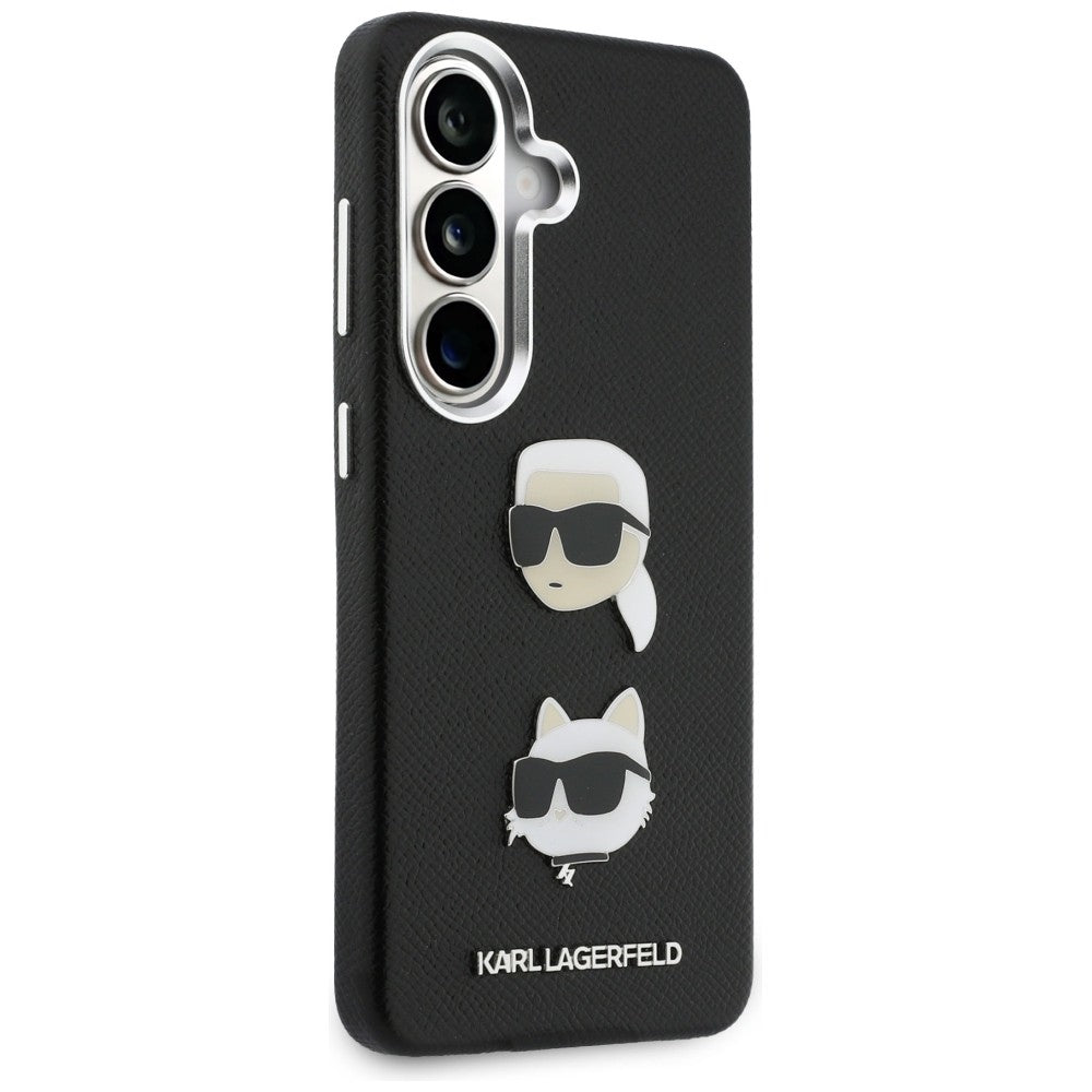Hülle für Samsung Galaxy S26 Plus S947, Karl Lagerfeld, Saffiano Karl & Choupette's Head Pin, Schwarz