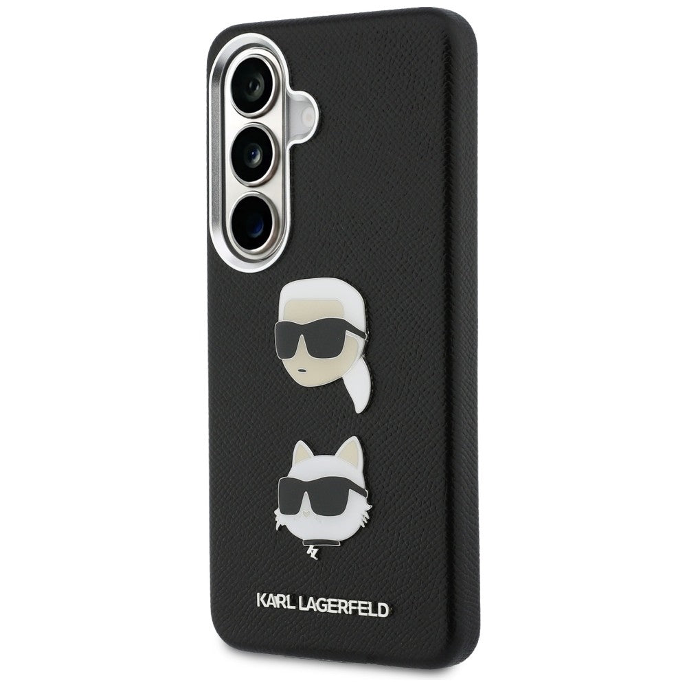 Hülle für Samsung Galaxy S26 Plus S947, Karl Lagerfeld, Saffiano Karl & Choupette's Head Pin, Schwarz