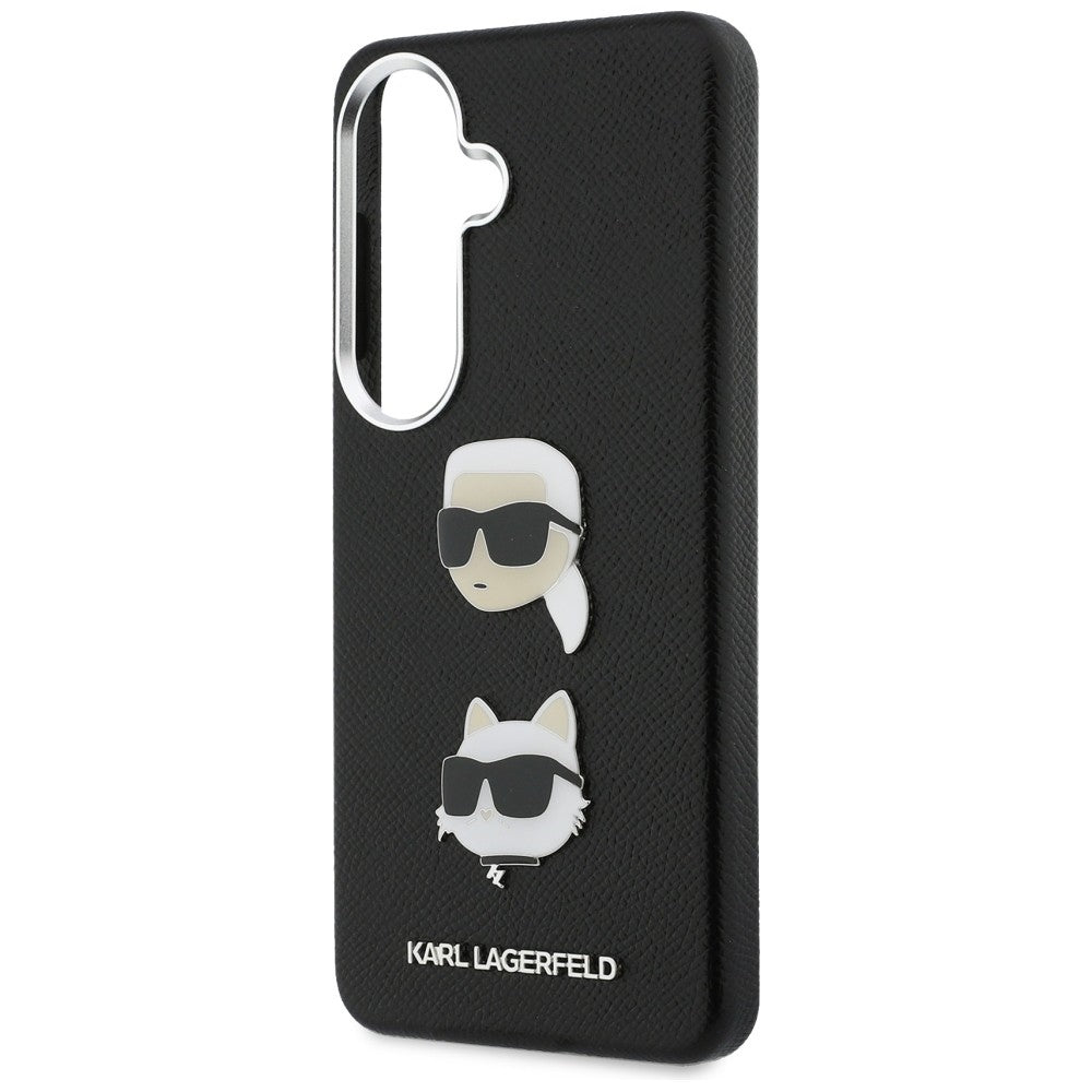 Hülle für Samsung Galaxy S26 Plus S947, Karl Lagerfeld, Saffiano Karl & Choupette's Head Pin, Schwarz