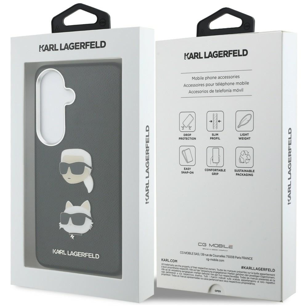 Hülle für Samsung Galaxy S26 Plus S947, Karl Lagerfeld, Saffiano Karl & Choupette's Head Pin, Schwarz