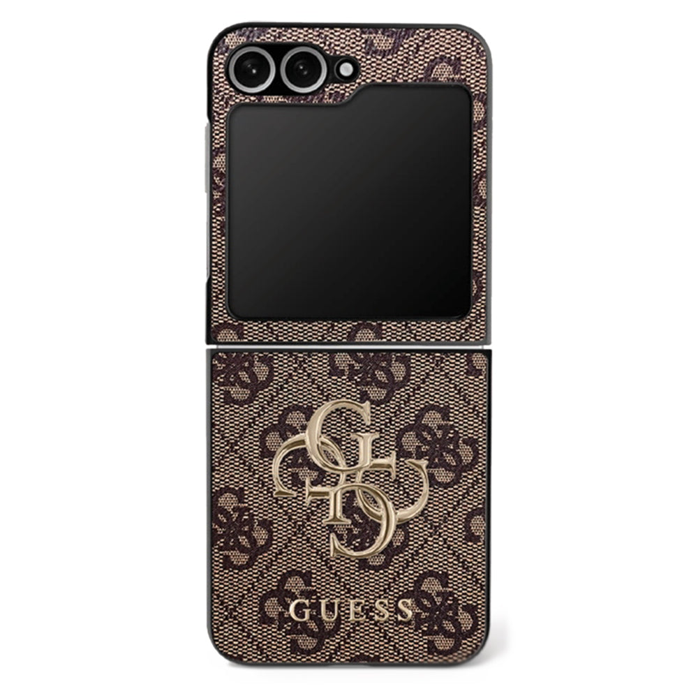 Hülle für Samsung Galaxy Z Flip7 F766, Guess, 4G Metal Logo, Braun