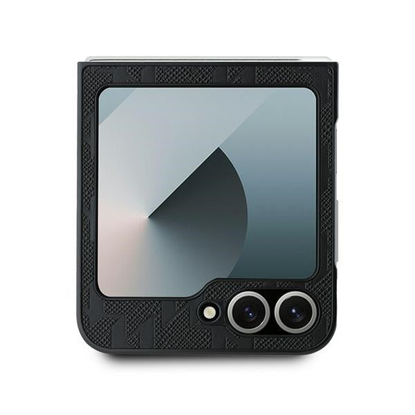 Case for Samsung Galaxy Z Flip7 FE F761 / Z Flip6 F741, Karl Lagerfeld, Saffiano Monogram Karl's Head Metal, Black