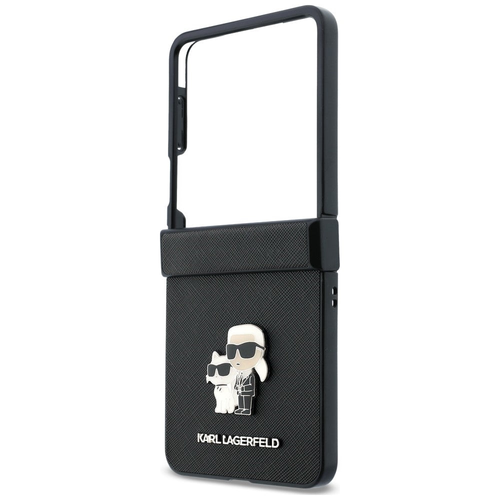 Hülle für Samsung Galaxy Z Flip8 F776, Karl Lagerfeld, Saffiano Karl & Choupette Metall-Pin, Schwarz