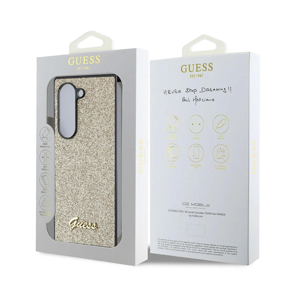 Hülle für Samsung Galaxy Z Fold6 F956, Guess, Glitter Script, Gold