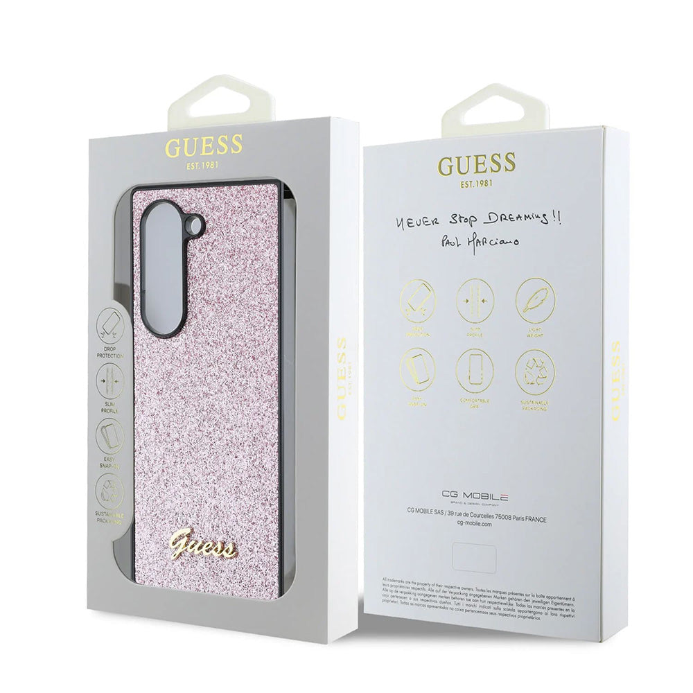 Hülle für Samsung Galaxy Z Fold6 F956, Guess, Glitter Script, Rosa