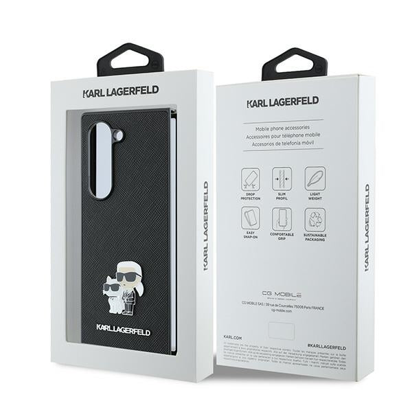 Hülle für Samsung Galaxy Z Fold6 F956, Karl Lagerfeld, Saffiano Karl & Choupette Metal, Schwarz