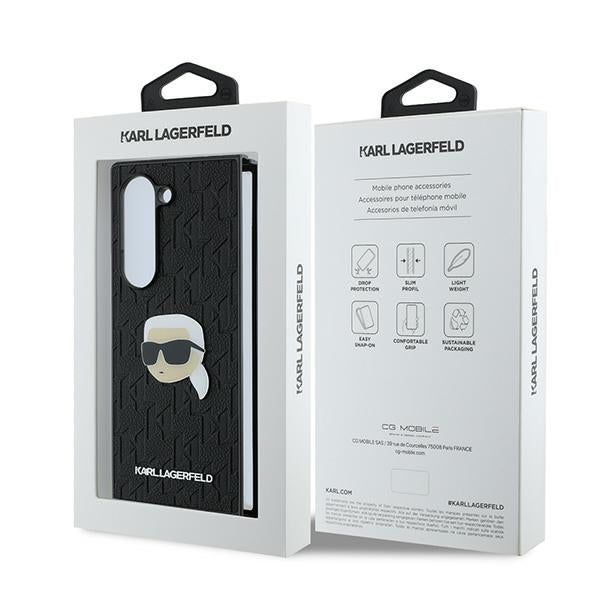 Hülle für Samsung Galaxy Z Fold6 F956, Karl Lagerfeld, Saffiano Monogram Karl's Head Metal, Schwarz
