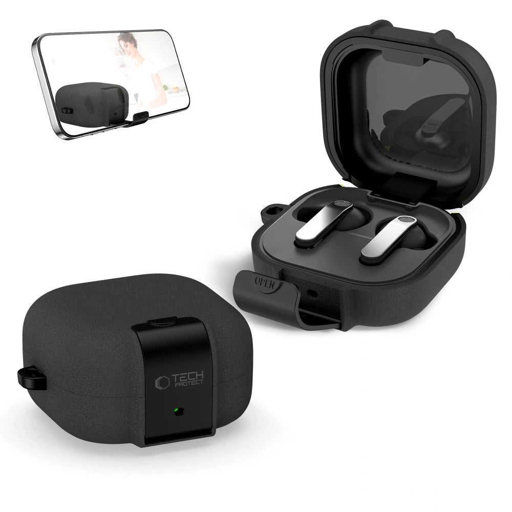 Tech-Protect Slim Hook Hülle für Samsung Galaxy Buds4 / Buds4 Pro, Schwarz