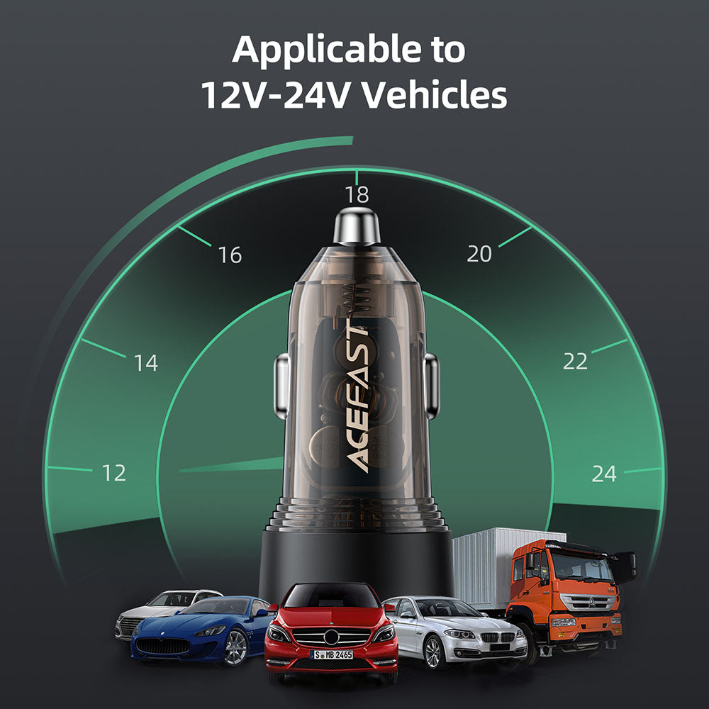 Auto-Ladegerät Acefast B12, 60W, 3A, 1 x USB-A - 1 x USB-C, Schwarz