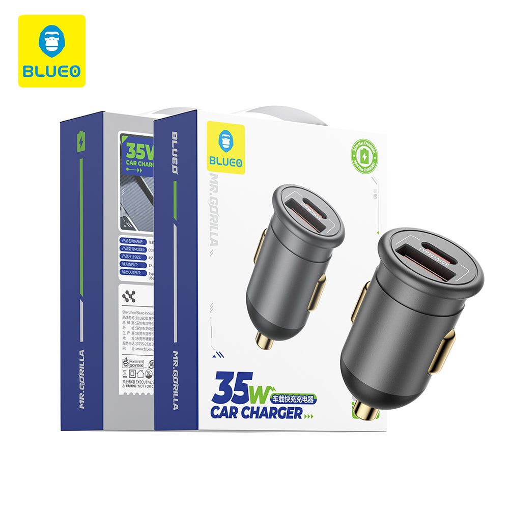 Auto-Ladegerät Blueo, 35W, 3A, 1 x USB-A - 1 x USB-C, Grau
