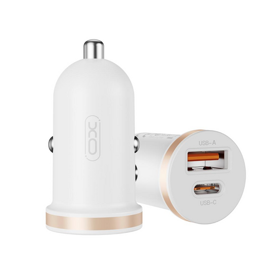 Auto-Ladegerät mit Lightning-Kabel XO Design CC56, 30W, 3A, 1 x USB-A - 1 x USB-C, Weiß