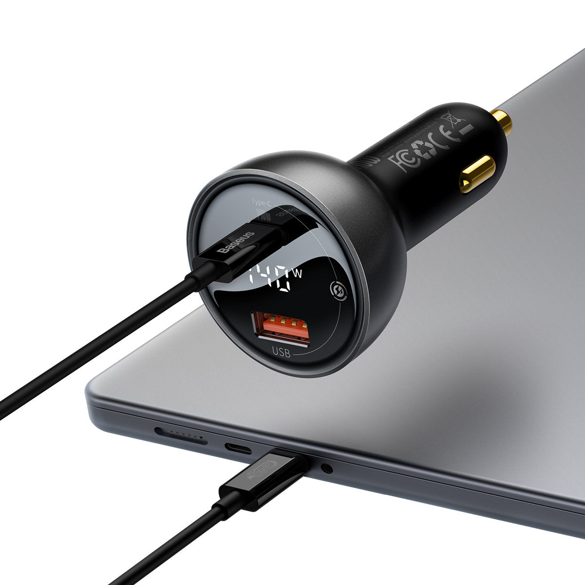 Auto-Ladegerät mit USB-C Kabel Baseus, 140W, 5A, 1 x USB-A - 1 x USB-C, Schwarz CGZX070001