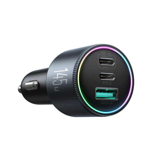 KFZ-Ladegerät mit USB-C Kabel Joyroom JR-CCN07, 145W, 5A, 1 x USB-A - 2 x USB-C, Grau