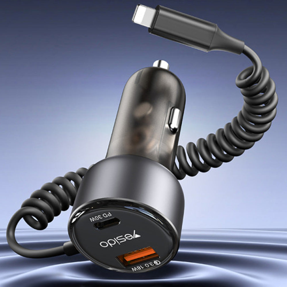 Autoladegerät mit Lightning-Kabel Yesido Y57, 50W, 3A, 1 x USB-A - 1 x USB-C, Schwarz