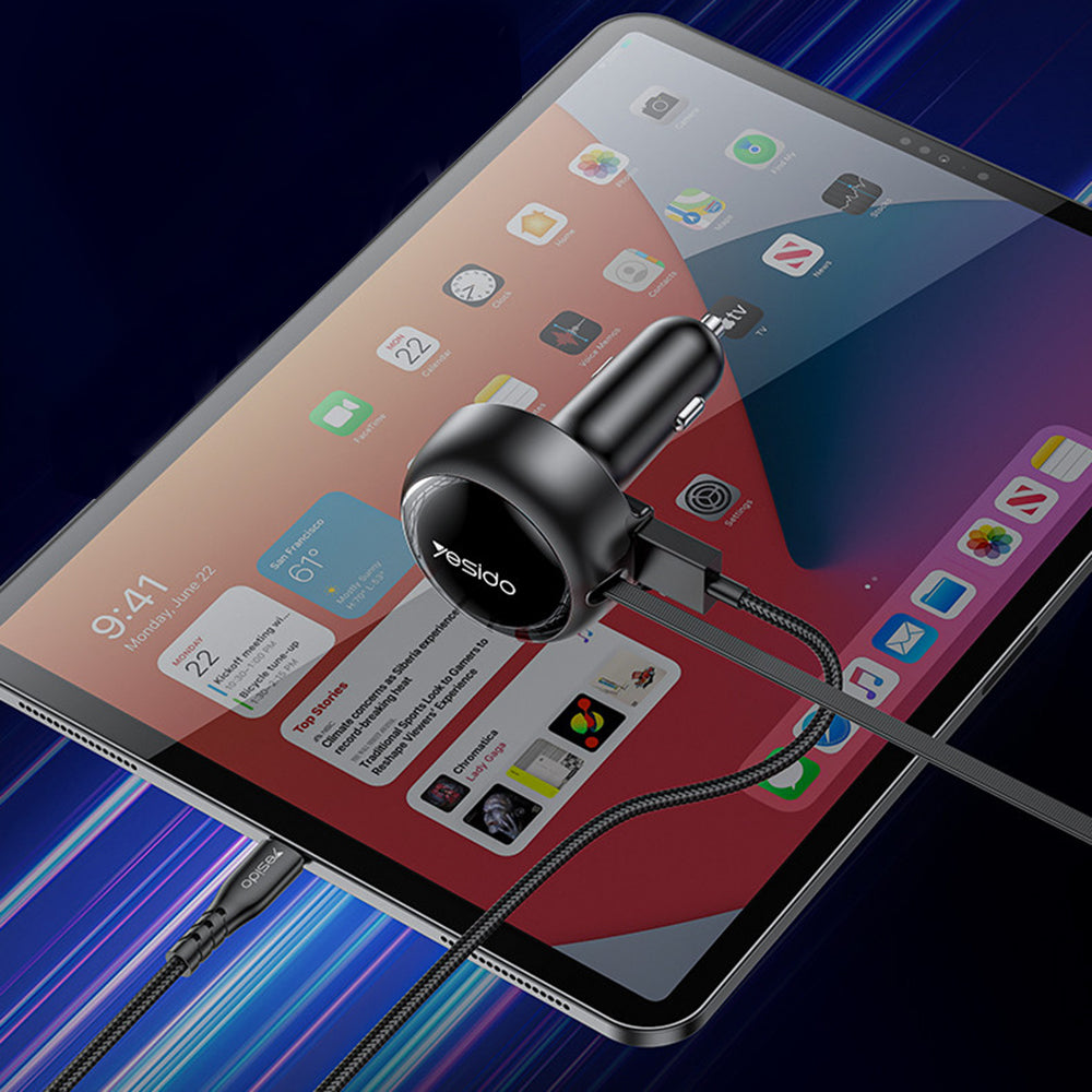 Auto-Ladegerät mit USB-C / Lightning-Kabel Yesido Y61, 53W, 3A, 1 x USB-A, Schwarz