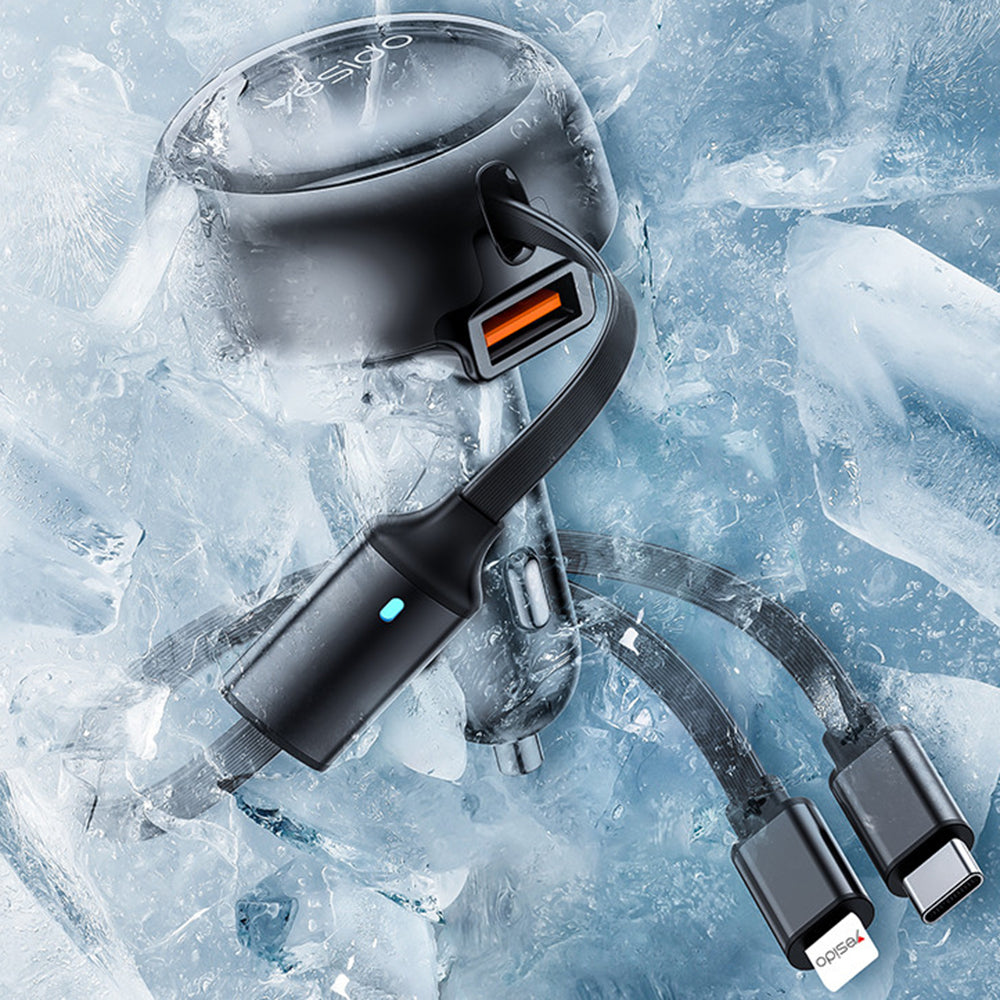 Auto-Ladegerät mit USB-C / Lightning-Kabel Yesido Y61, 53W, 3A, 1 x USB-A, Schwarz