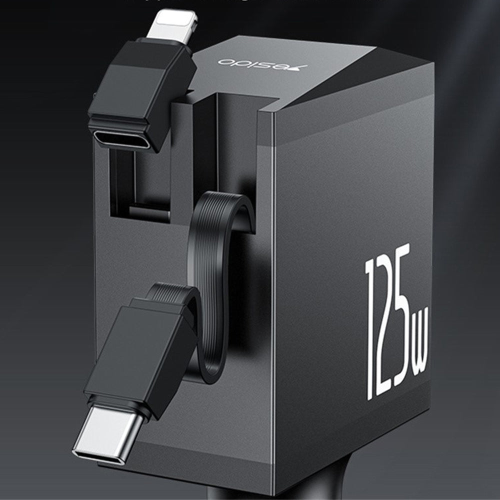 Auto-Ladegerät mit USB-C / Lightning-Kabel Yesido Y71 Display, 125W, 3A, 1 x USB-A - 1 x USB-C, Schwarz