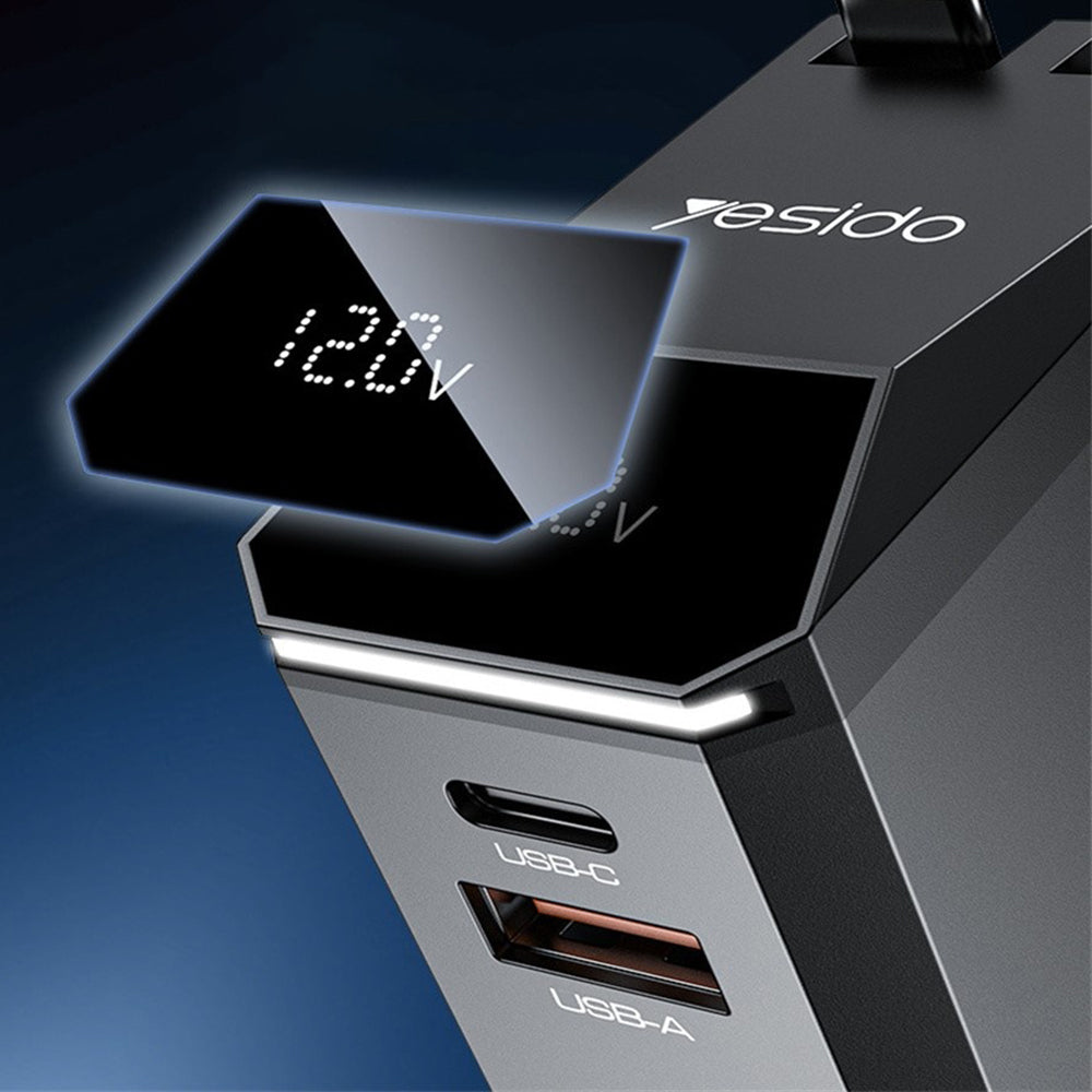 Auto-Ladegerät mit USB-C / Lightning-Kabel Yesido Y71 Display, 125W, 3A, 1 x USB-A - 1 x USB-C, Schwarz