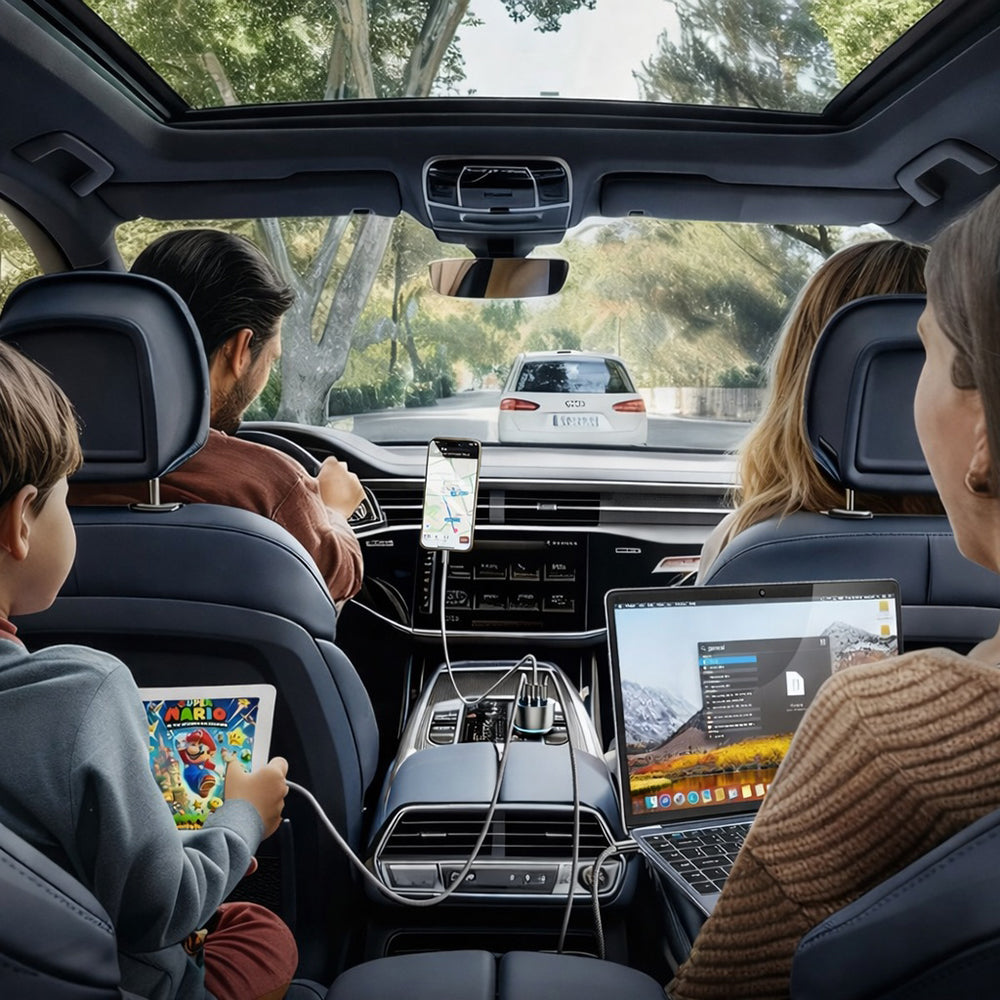 Lisen Car Charger with USB-C Cable, 170W, 5A, 1 x USB-A - 2 x USB-C, Black YL0224010001