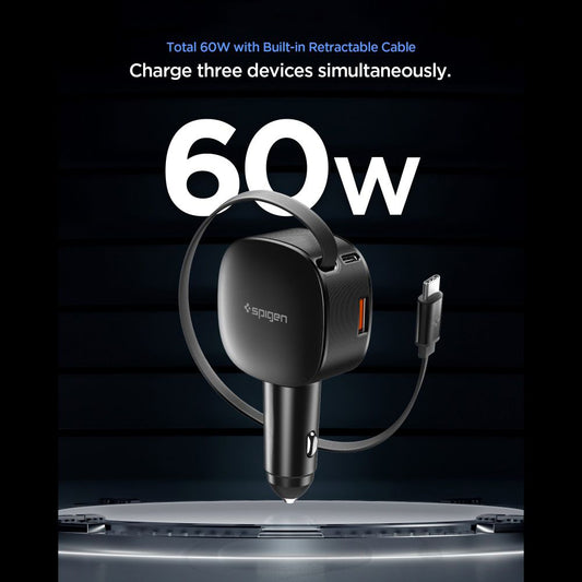 Auto-Ladegerät mit USB-C Kabel Spigen EV603BT Essential, 60W, 3A, 1 x USB-A - 1 x USB-C, Schwarz