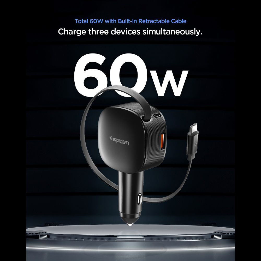 Auto-Ladegerät mit USB-C Kabel Spigen EV603BT Essential, 60W, 3A, 1 x USB-A - 1 x USB-C, Schwarz