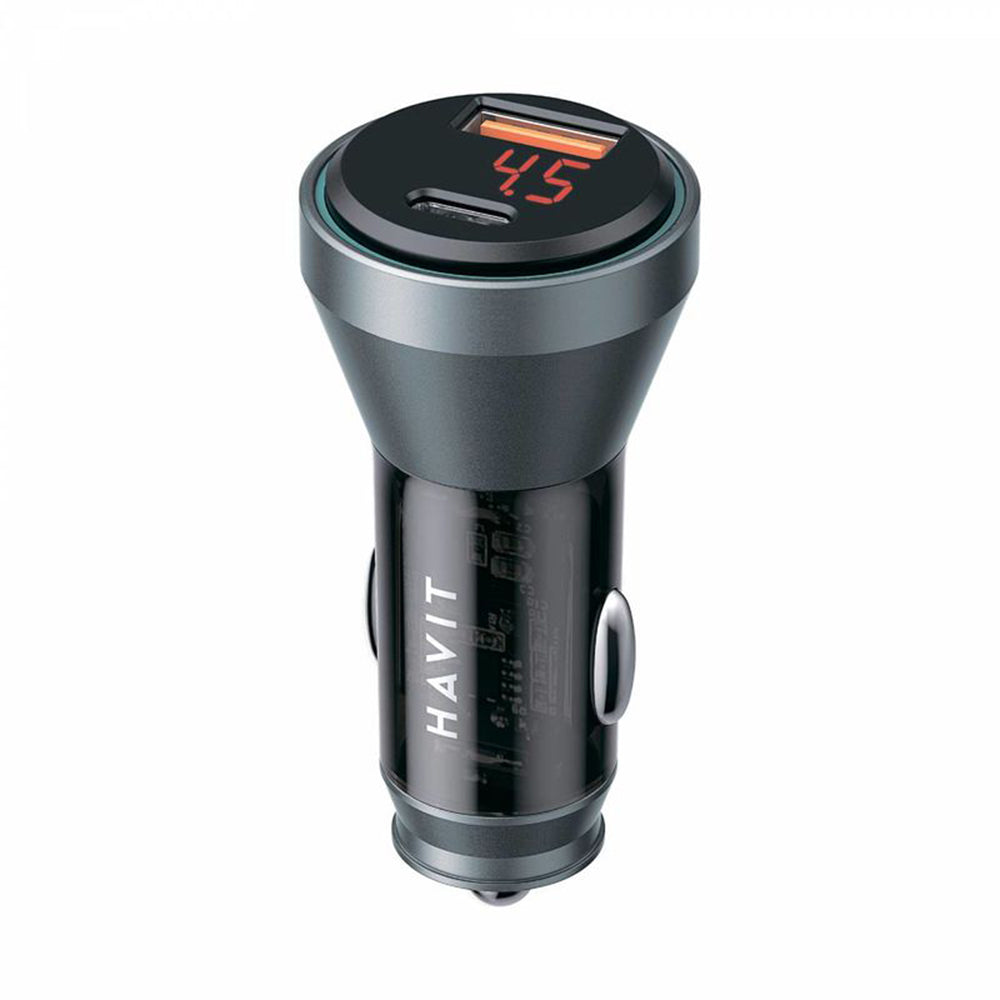 Auto-Ladegerät HAVIT CC2017, 45W, 3A, 1 x USB-A - 1 x USB-C, Schwarz Blau