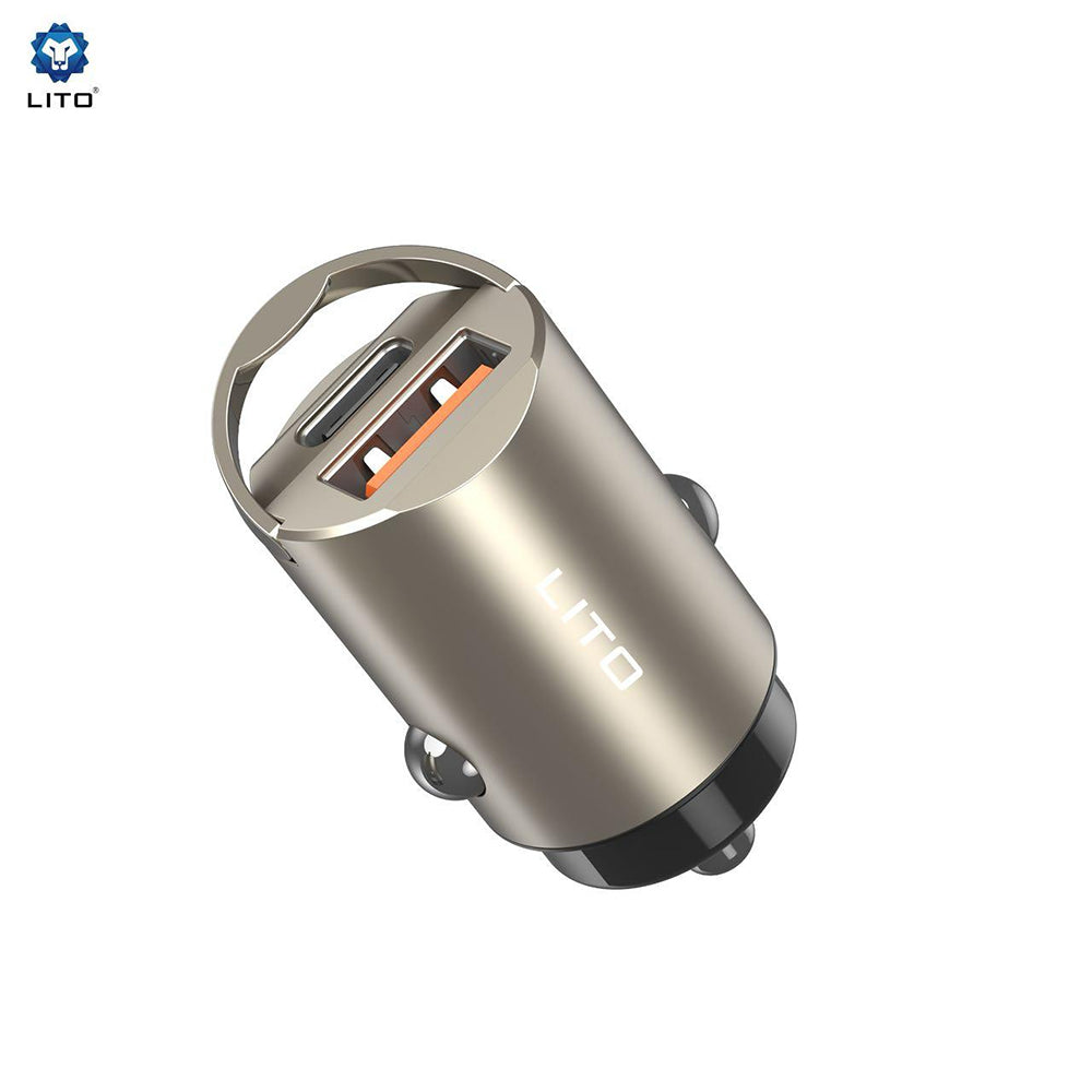 Auto-Ladegerät Lito IN-C03, 30W, 3A, 1 x USB-A - 1 x USB-C, Grau