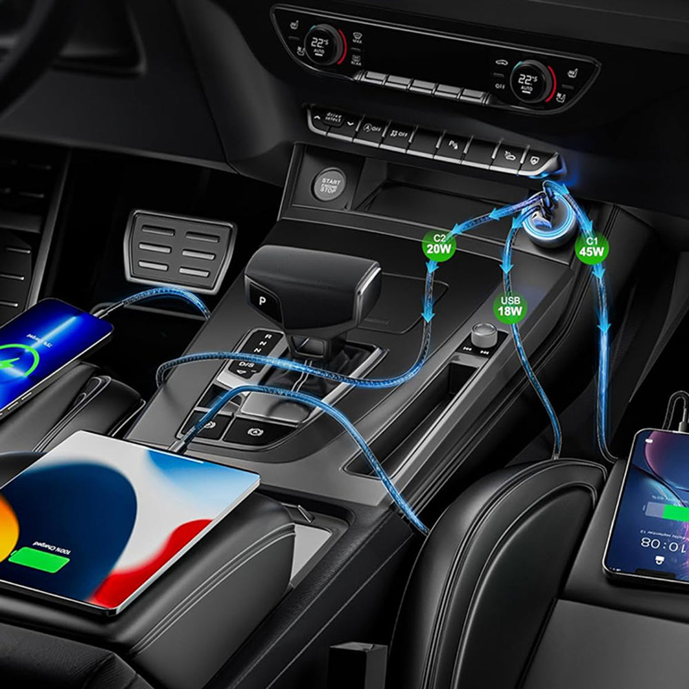 Auto-Ladegerät Techsuit C6 DriveBoost, 60W, 3A, 1 x USB-A - 2 x USB-C, Silber