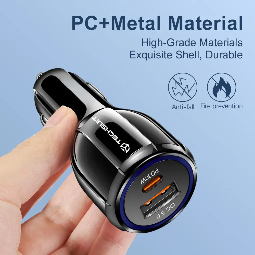 Auto-Ladegerät Techsuit TE-022 Premium, 60W, 3A, 1 x USB-A - 1 x USB-C, Schwarz