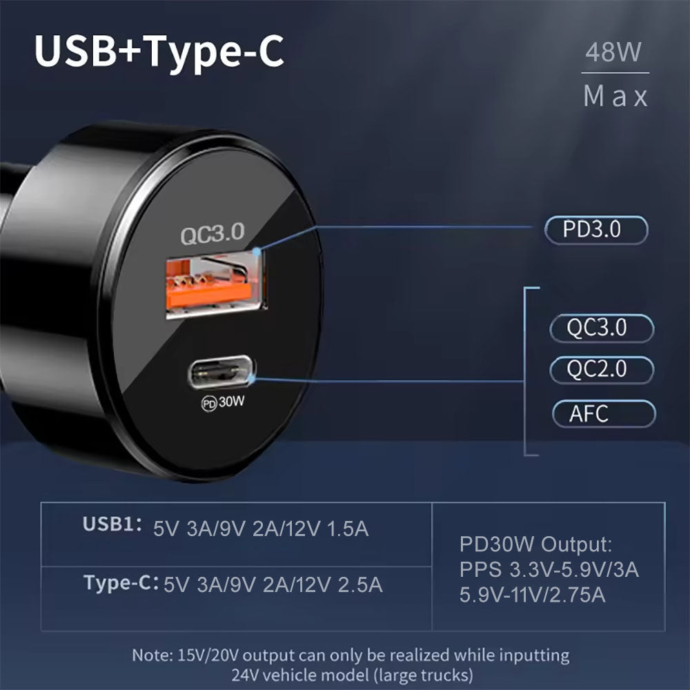 Auto-Ladegerät Techsuit TE-P31 Premium, 48W, 3A, 1 x USB-A - 1 x USB-C, Schwarz