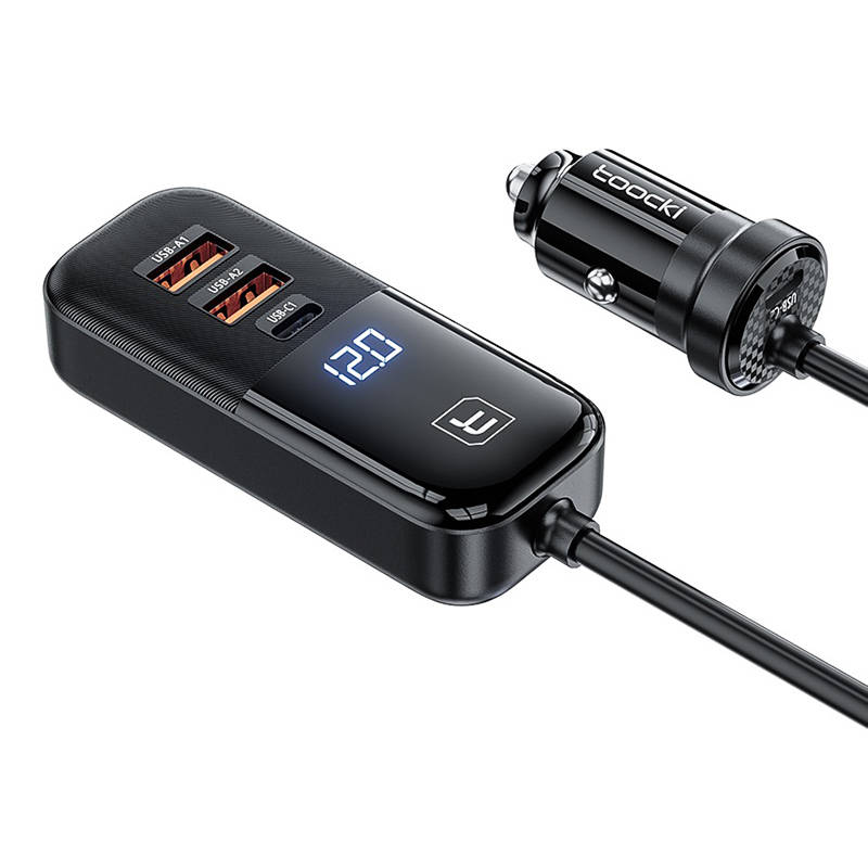 Toocki 2A+2C KFZ-Ladegerät 120W | 2x USB-A & 2x USB-C | 1.5m Kabel | Schwarz