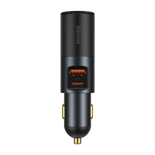 Car Charger Baseus Share Together, 120W, 3A, 1 x Cigarette Lighter Extension - 1 x USB-A - 1 x USB-C, Grey CCBT-C0G