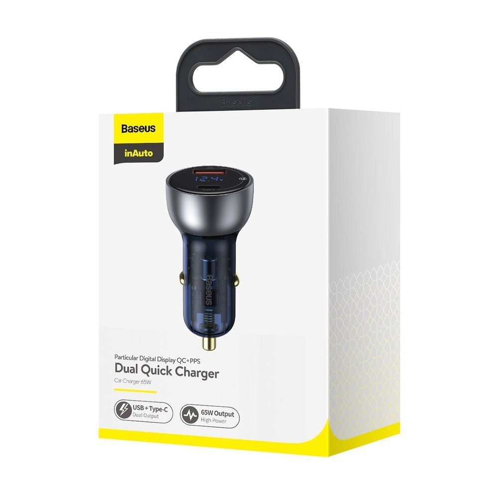 Baseus KFZ-Ladegerät 65W | 1x USB-A & 1x USB-C | Grau | Digital-Display