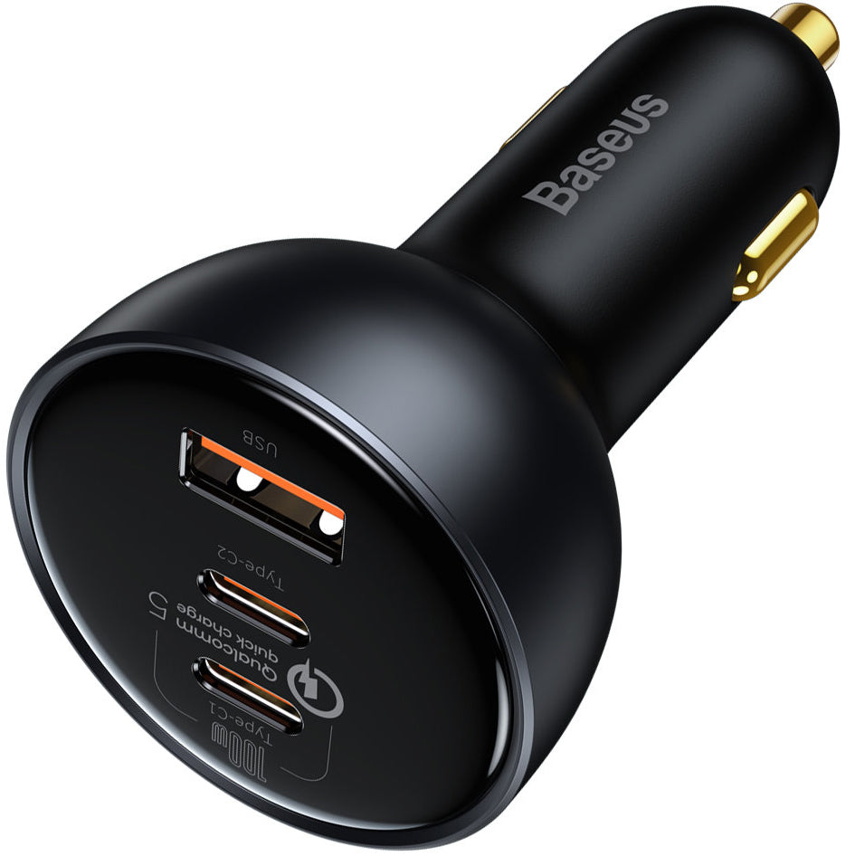 Autoladegerät mit USB-C Kabel Baseus Qualcomm, 160W, 3A, 1 x USB-A - 2 x USB-C, Grau TZCCZZM-0G