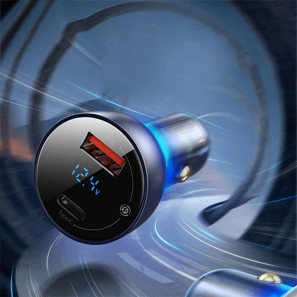 Baseus KFZ-Ladegerät 65W | 1x USB-A & 1x USB-C | Grau | Digital-Display