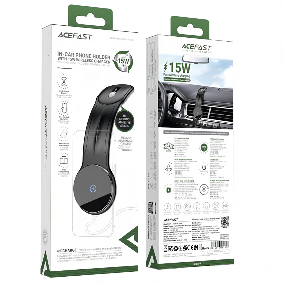 Auto Wireless Ladegerät Acefast D21, 15W, 1.67A, Schwarz