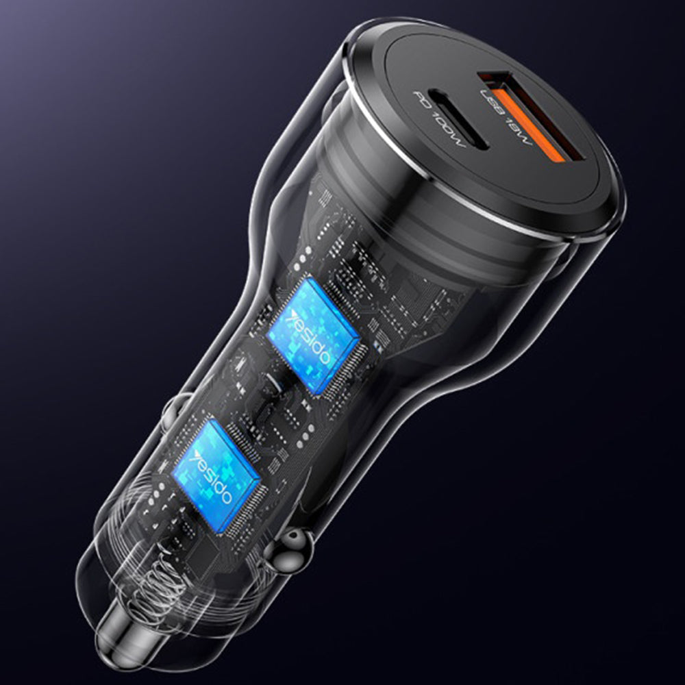 Auto-Ladegerät Yesido Y65, 100W, 5A, 1 x USB-A - 1 x USB-C, Schwarz
