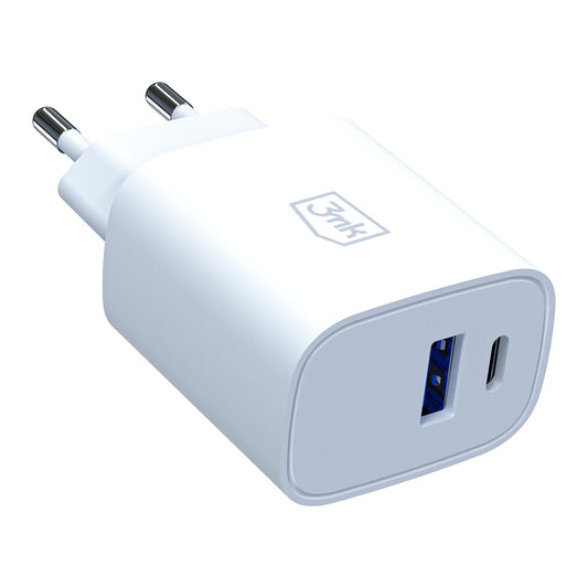 3MK FlowPower Netzladegerät, 25W, 1 x USB-A - 1 x USB-C, Weiß