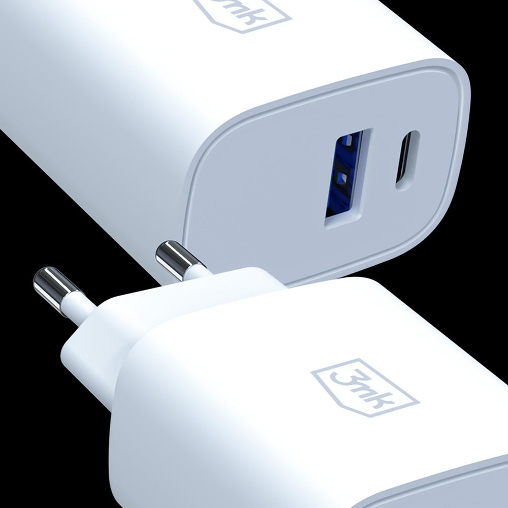 3MK FlowPower Netzladegerät, 25W, 1 x USB-A - 1 x USB-C, Weiß