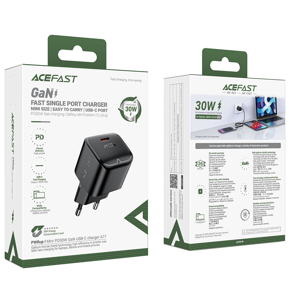 Netzladegerät Acefast A77, 30W, 3A, 1 x USB-C, Schwarz