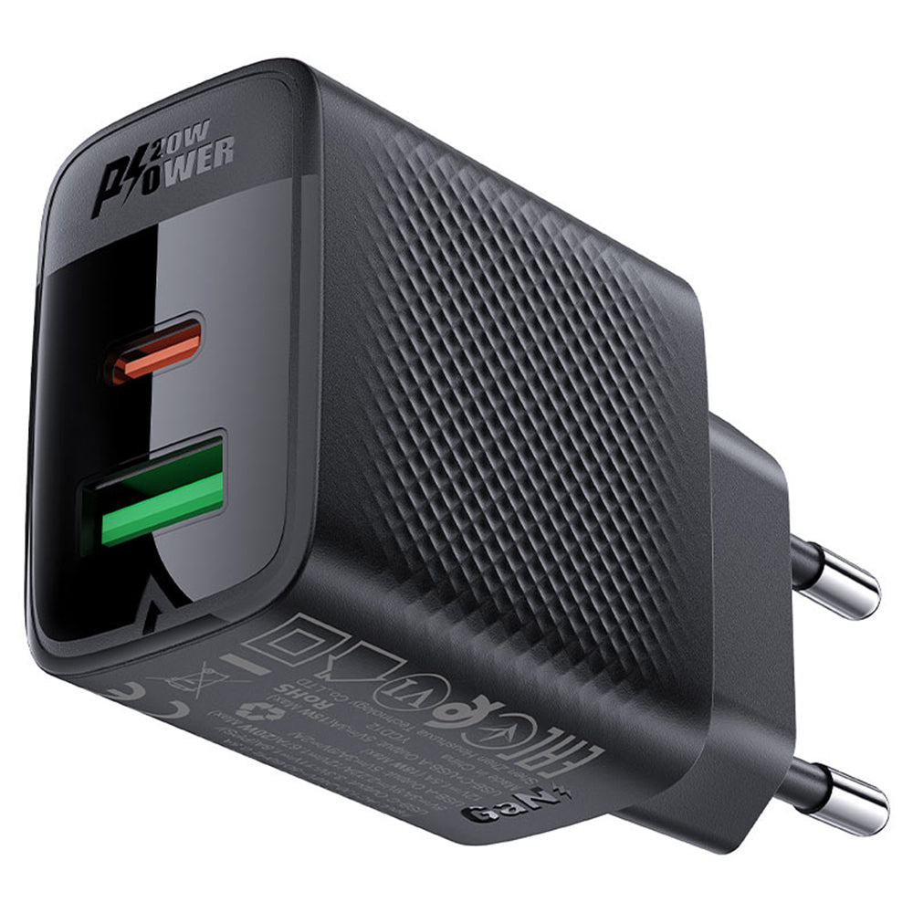 Acefast A78 Netzladegerät, 20W, 3A, 1 x USB-A - 1 x USB-C, Schwarz