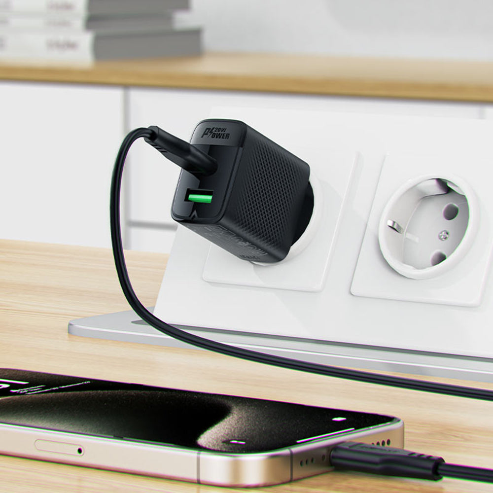 Acefast A78 Netzladegerät, 20W, 3A, 1 x USB-A - 1 x USB-C, Schwarz