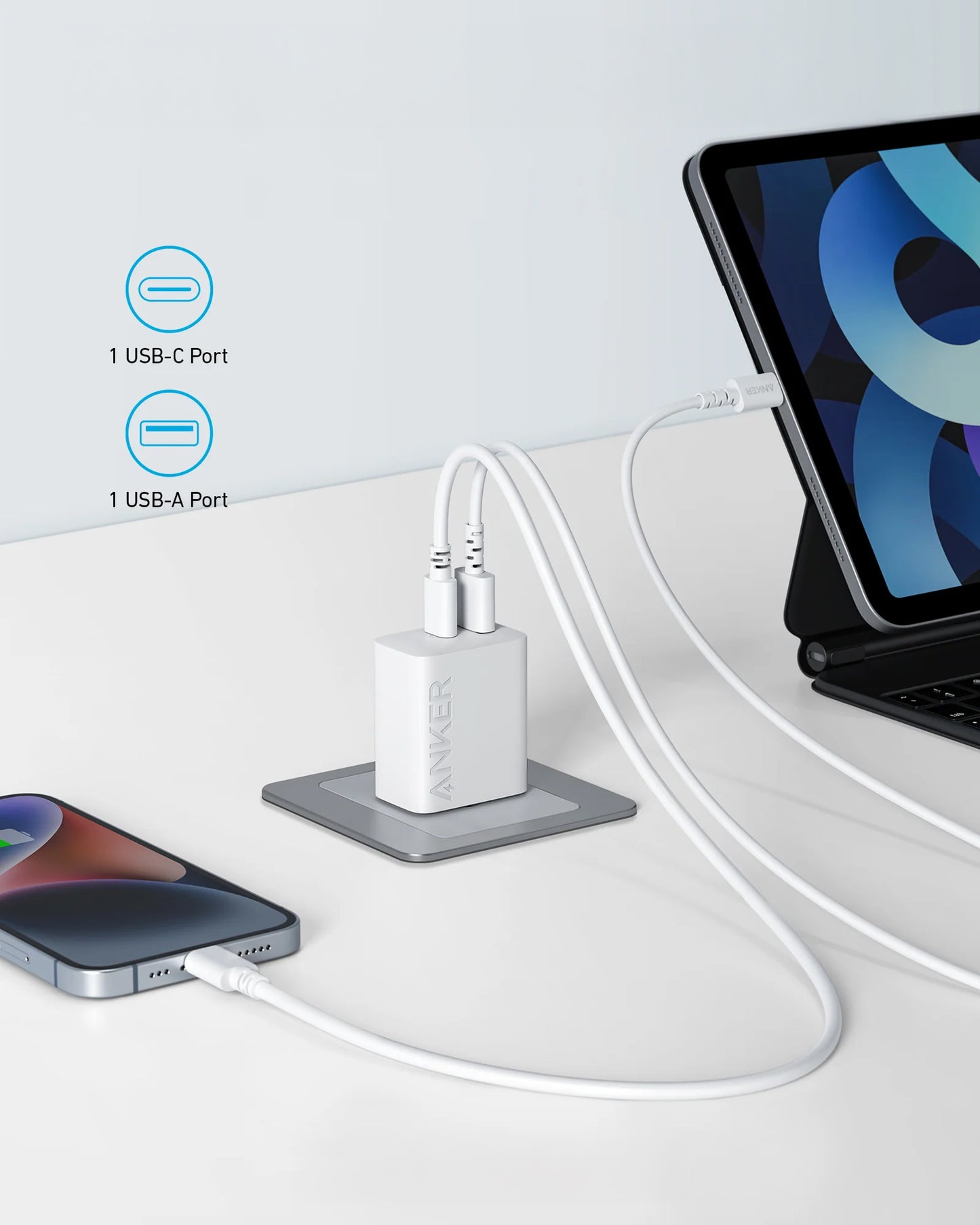 Anker 312 Netzwerk-Ladegerät, 20W, 3A, 1 x USB-A - 1 x USB-C, Weiß A2348G21