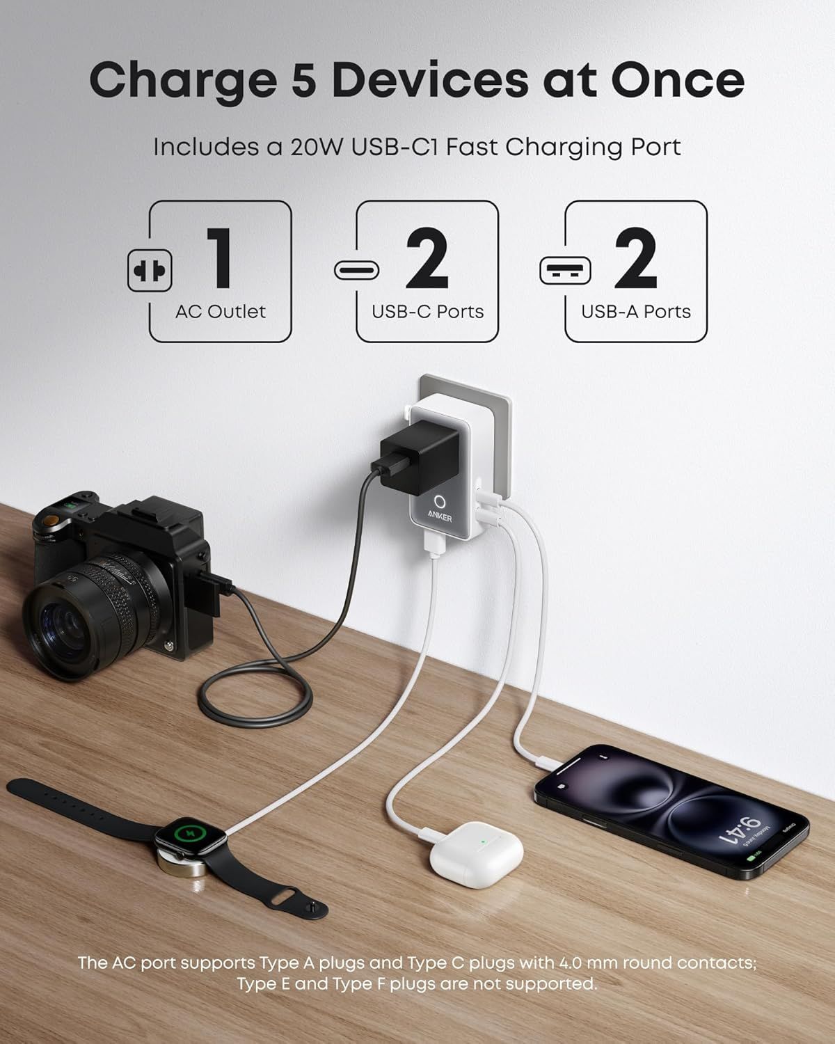 Anker Nano Travel Netzladegerät, 20W, 3A, 2 x USB-A - 2 x USB-C, Weiß A9215H21