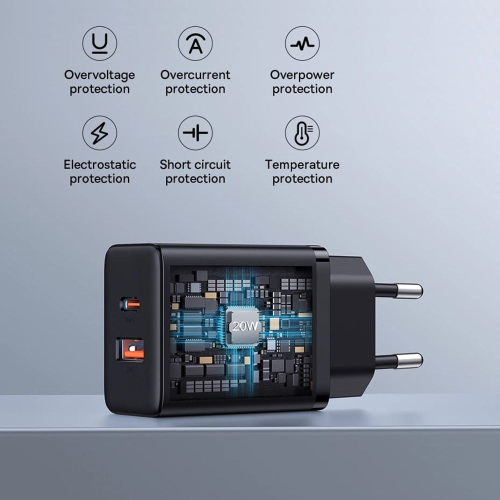 Netzladegerät Baseus Cube, 20W, 3A, 1 x USB-A - 1 x USB-C, Weiß P10111403213-00