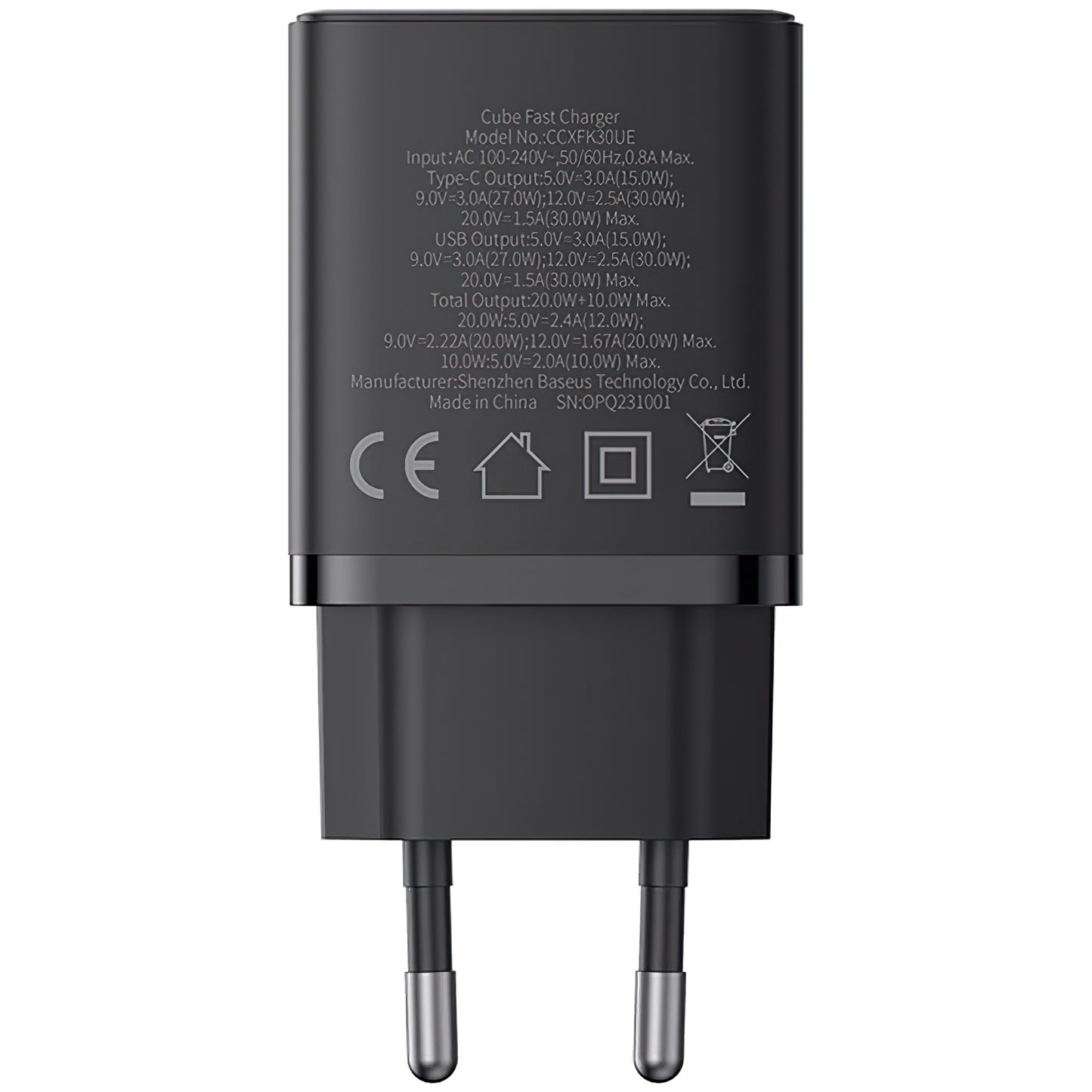Network Charger Baseus Cube, 30W, 2.4A, 1 x USB-A - 1 x USB-C, Black P10111404113113-00